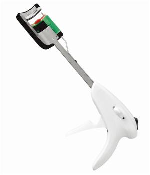 Disposable curved cutter stapler